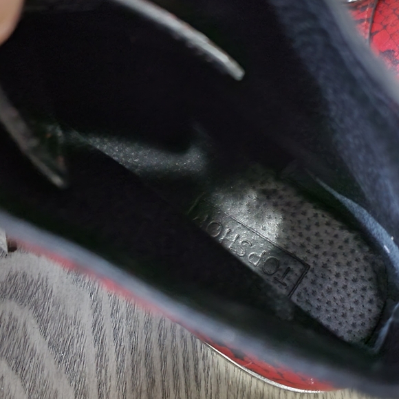 TOPSHOP Alex front zip ankle boots. Red snakeskin with buckles. Size 6.5 - Picture 8 of 10